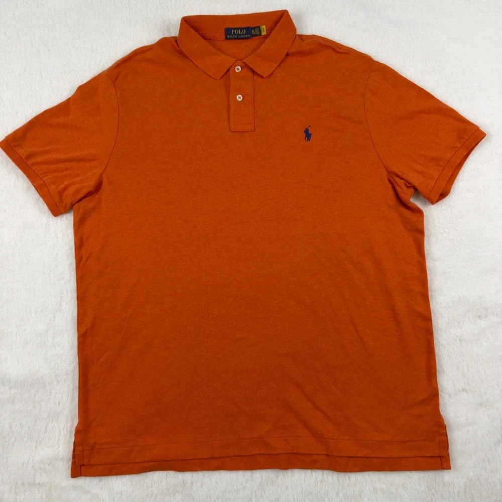 Polo Ralph Lauren Mens XL Polo Shirt Orange Heathered Blue Pony Logo